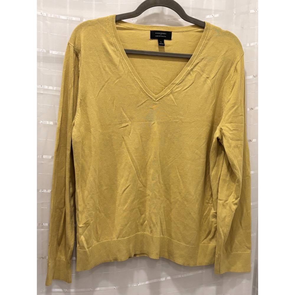 Banana Republic Forever Sweater Mustard Yellow V-Neck Knit Pullover Large